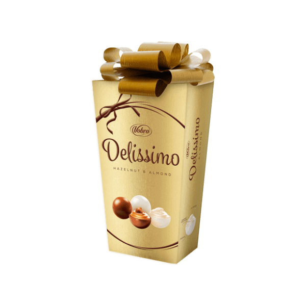 Opakowanie Delissimo Hazelnut & Almond Prezent 182 g ze złotą rozetą