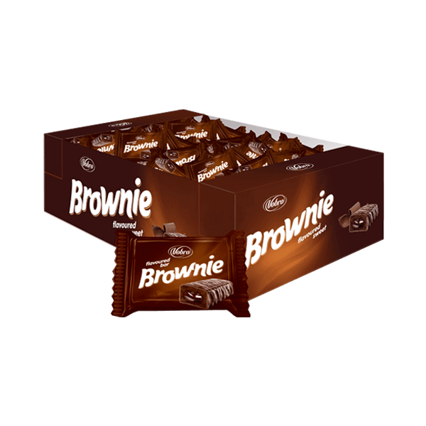 Cukierki Brownie 3 kg w kartonie z cukierkiem w zawijce przed kartonem