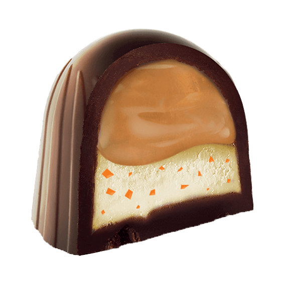 Przekrój praliny Pralines Mix Crème Brûlée w kształcie kopczyka