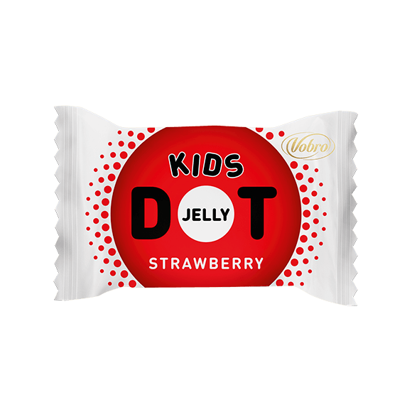 Vobro Jelly DOT Kids strawberry-flavored jelly in a flow pack, front view